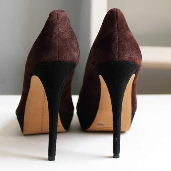 Vince Camuto Black Brown Ritz Suede Two-Tone Colorblock Platform Heels Size 8.5 - Picture 3 of 5